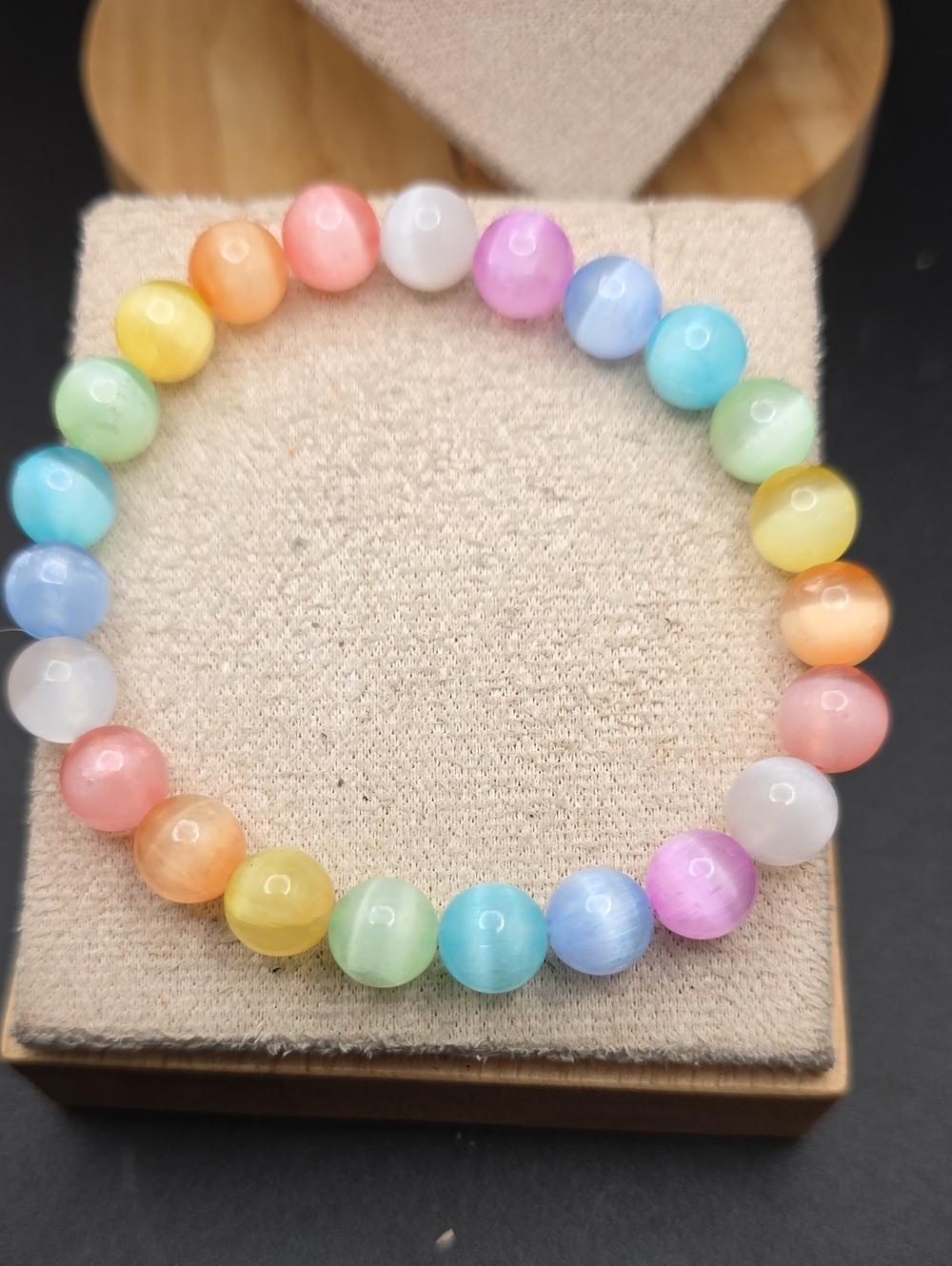 Multicolor Pastel Moonstone Beaded Stretch Bracelet (1228)